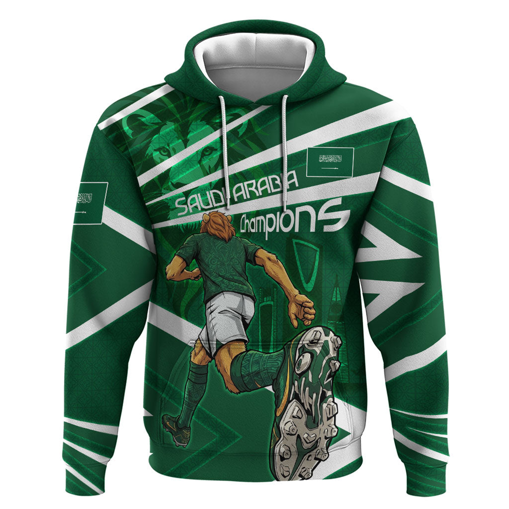 Personalized Saudi Arabia Football Hoodie Green Lion Run of Champions