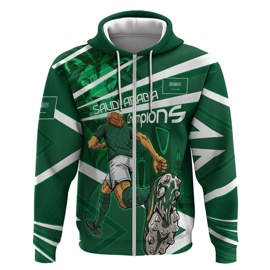Personalized Saudi Arabia Football Hoodie Green Lion Run of Champions