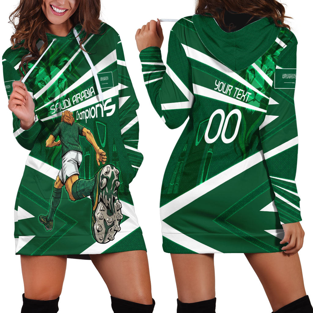 Personalized Saudi Arabia Football Hoodie Dress Green Lion Run of Champions