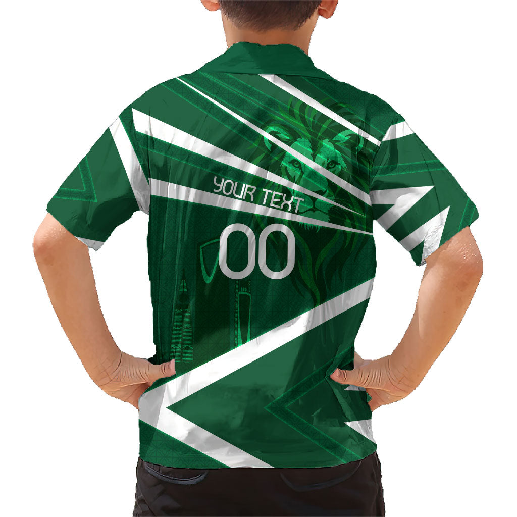 Personalized Saudi Arabia Football Kid Hawaiian Shirt Green Lion Run of Champions