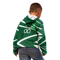 Personalized Saudi Arabia Football Kid Hoodie Green Lion Run of Champions