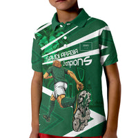 Personalized Saudi Arabia Football Kid Polo Shirt Green Lion Run of Champions