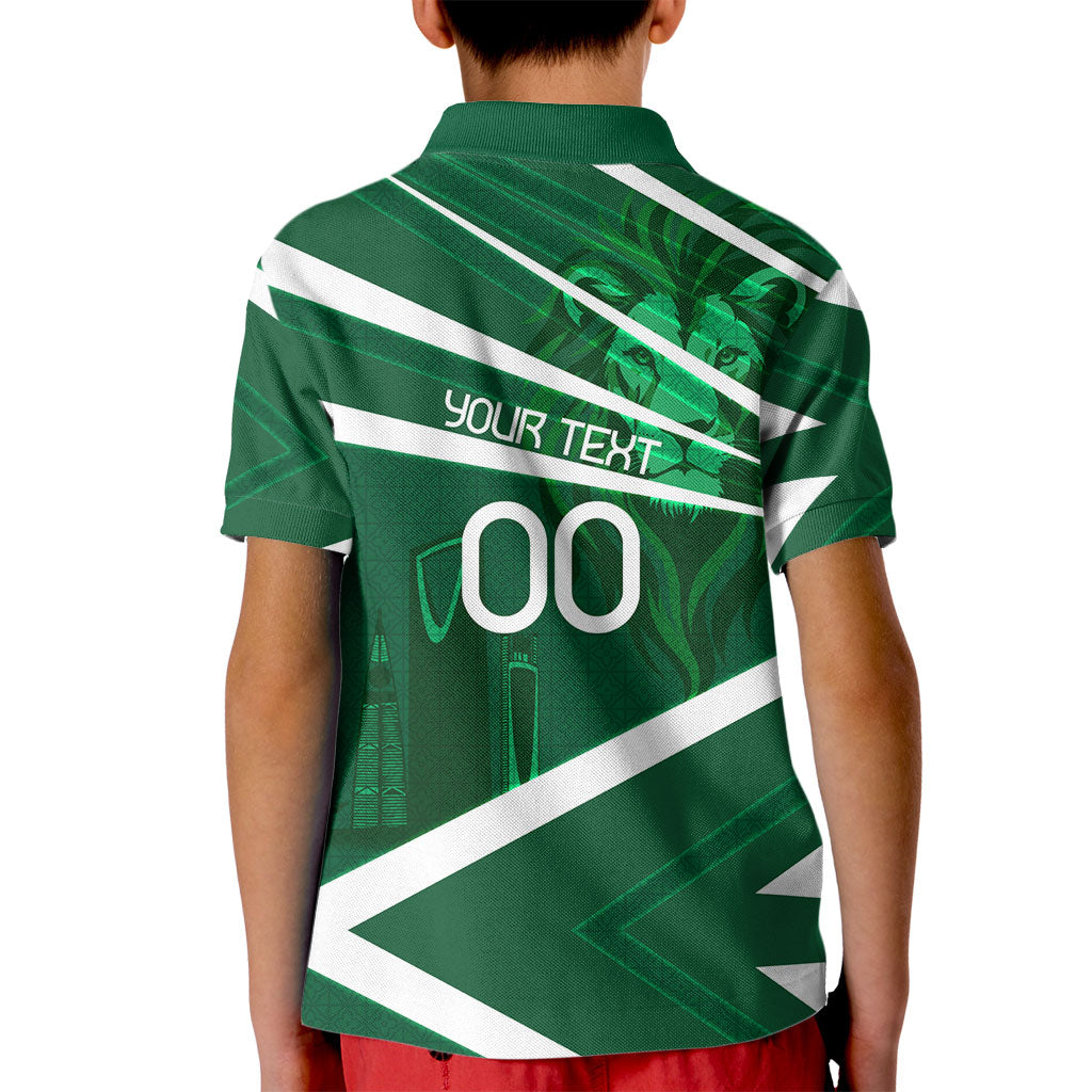 Personalized Saudi Arabia Football Kid Polo Shirt Green Lion Run of Champions