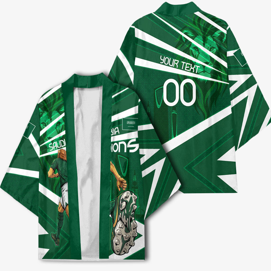 Personalized Saudi Arabia Football Kimono Green Lion Run of Champions