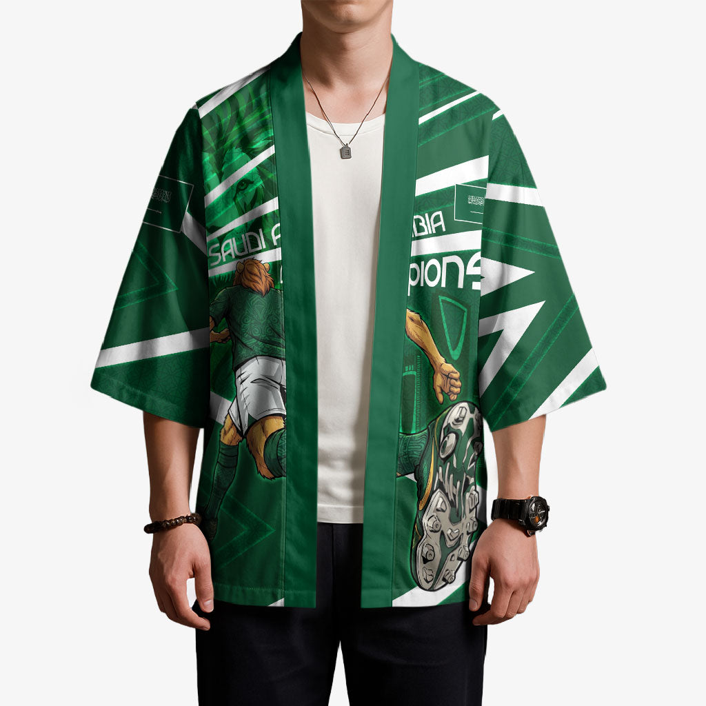 Personalized Saudi Arabia Football Kimono Green Lion Run of Champions