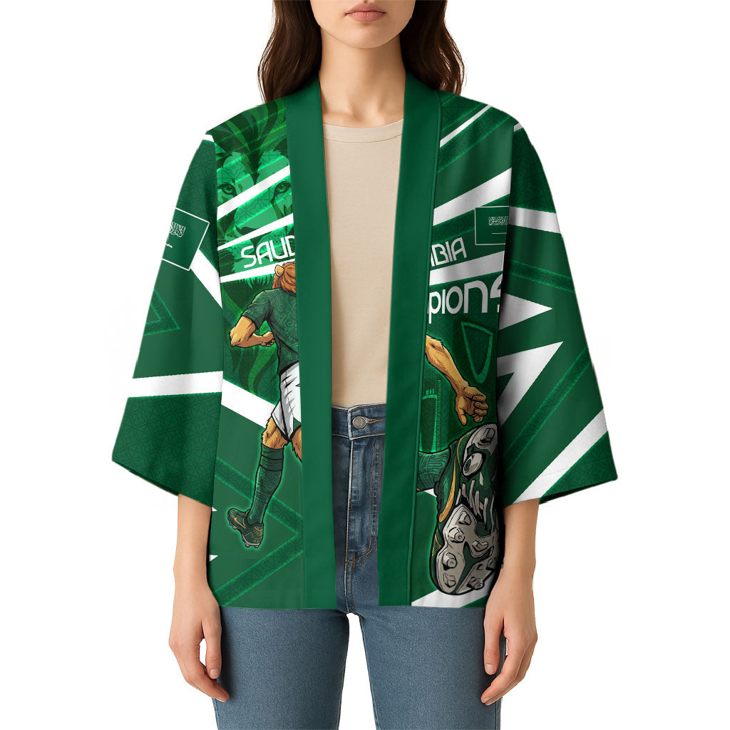Personalized Saudi Arabia Football Kimono Green Lion Run of Champions