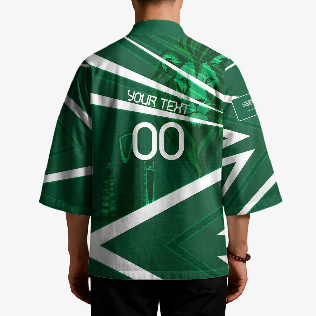 Personalized Saudi Arabia Football Kimono Green Lion Run of Champions