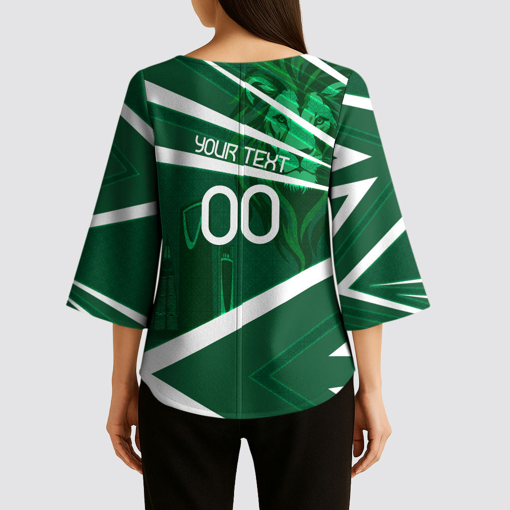 Personalized Saudi Arabia Football Kimono Sleeve Blouse Green Lion Run of Champions