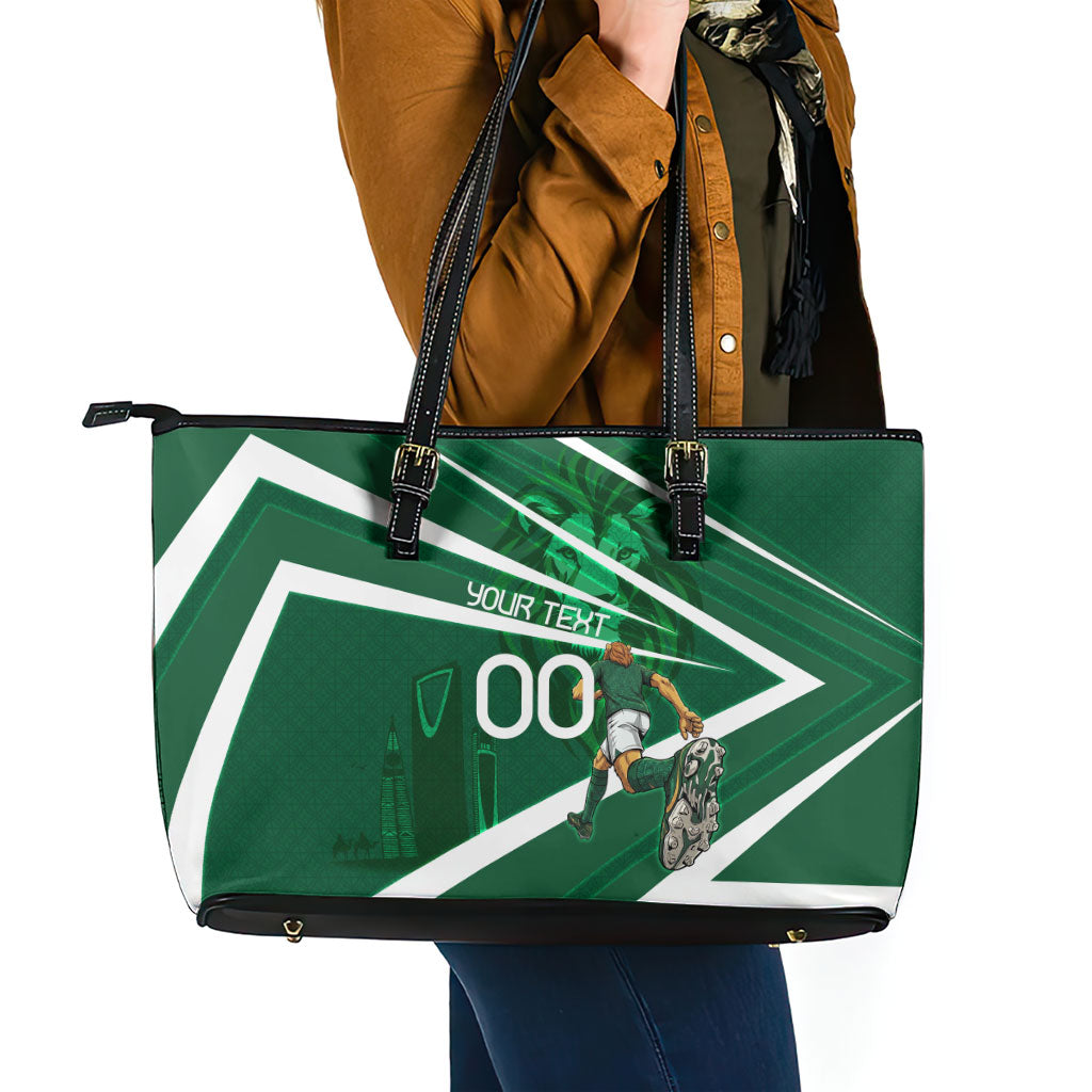Personalized Saudi Arabia Football Leather Tote Bag Green Lion Run of Champions