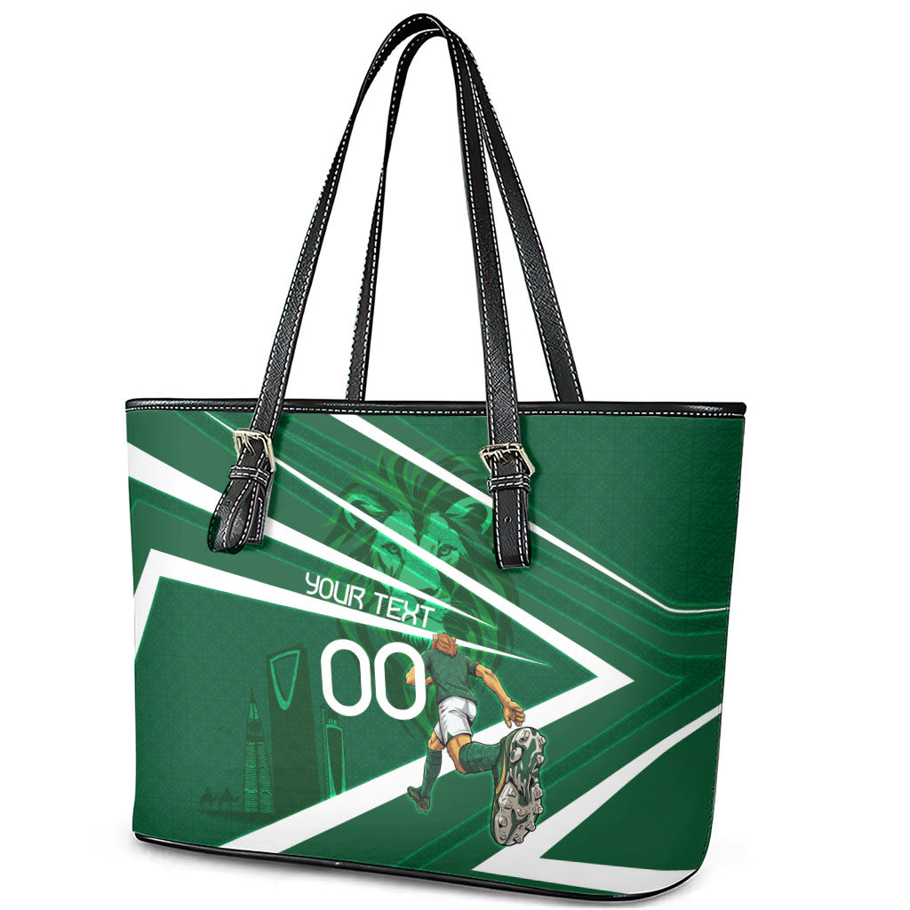 Personalized Saudi Arabia Football Leather Tote Bag Green Lion Run of Champions