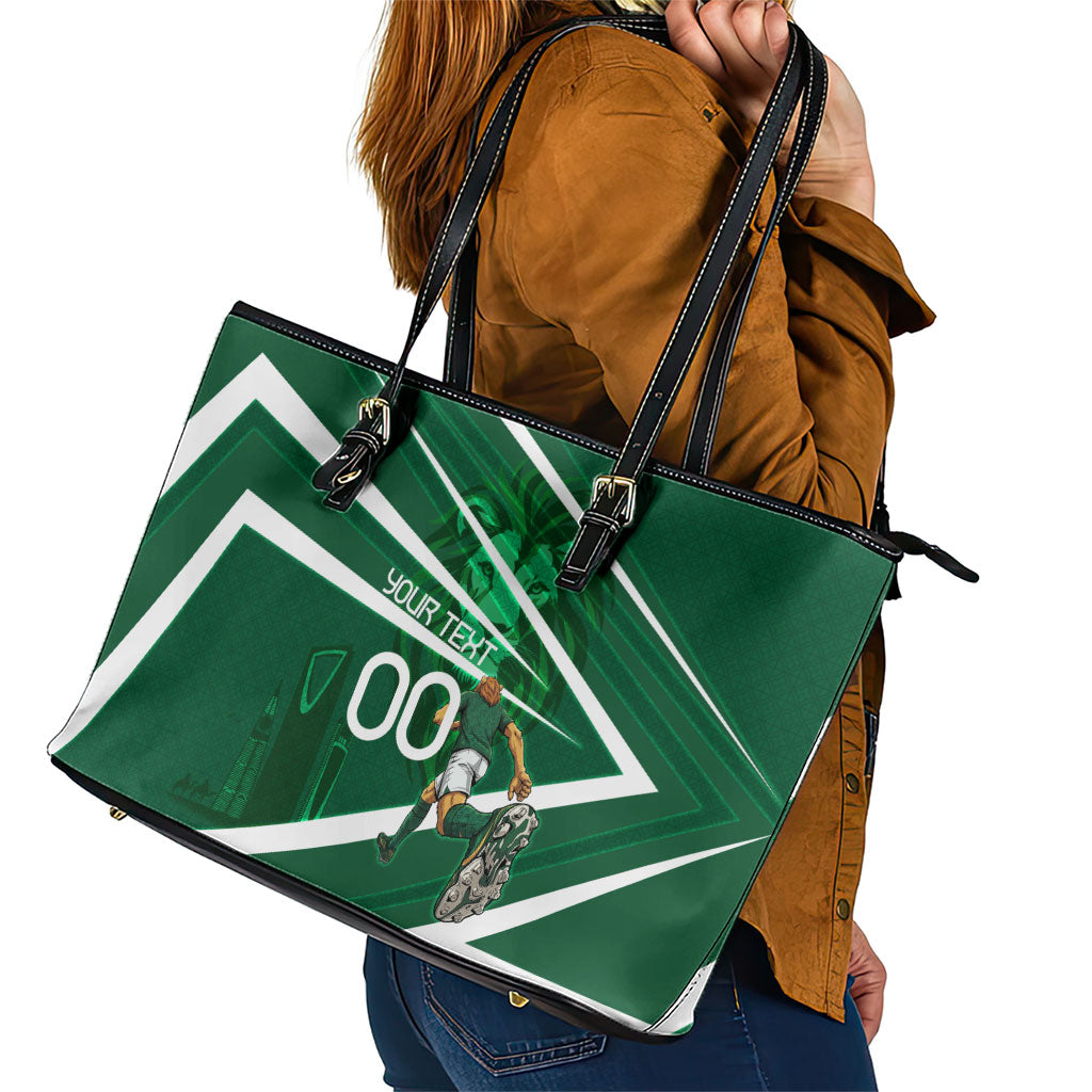 Personalized Saudi Arabia Football Leather Tote Bag Green Lion Run of Champions