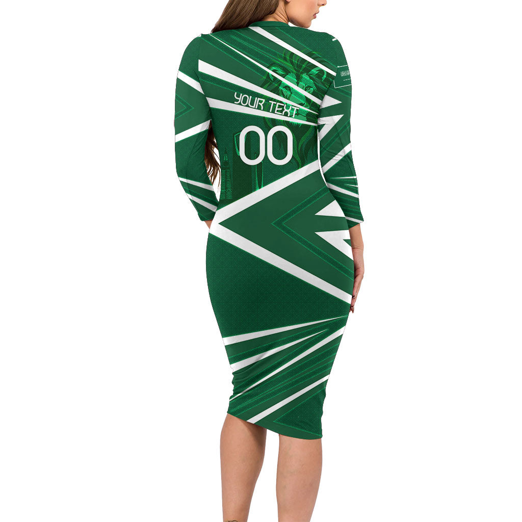 Personalized Saudi Arabia Football Long Sleeve Bodycon Dress Green Lion Run of Champions