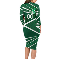 Personalized Saudi Arabia Football Long Sleeve Bodycon Dress Green Lion Run of Champions