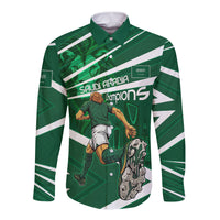 Personalized Saudi Arabia Football Long Sleeve Button Shirt Green Lion Run of Champions