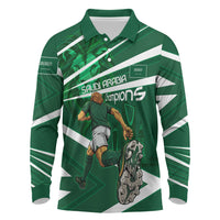 Personalized Saudi Arabia Football Long Sleeve Polo Shirt Green Lion Run of Champions