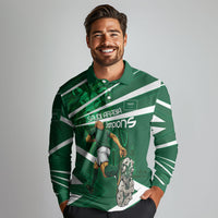 Personalized Saudi Arabia Football Long Sleeve Polo Shirt Green Lion Run of Champions