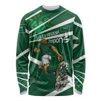 Personalized Saudi Arabia Football Long Sleeve Shirt Green Lion Run of Champions