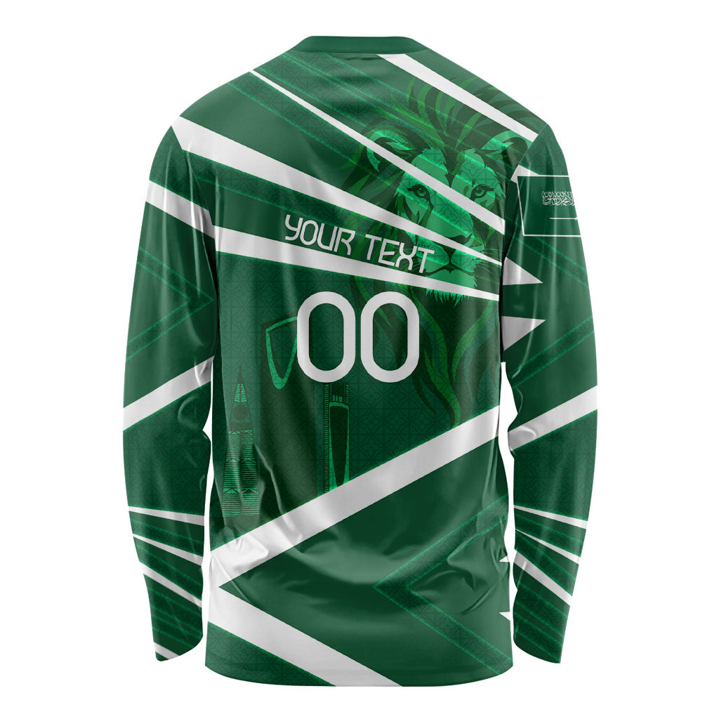 Personalized Saudi Arabia Football Long Sleeve Shirt Green Lion Run of Champions