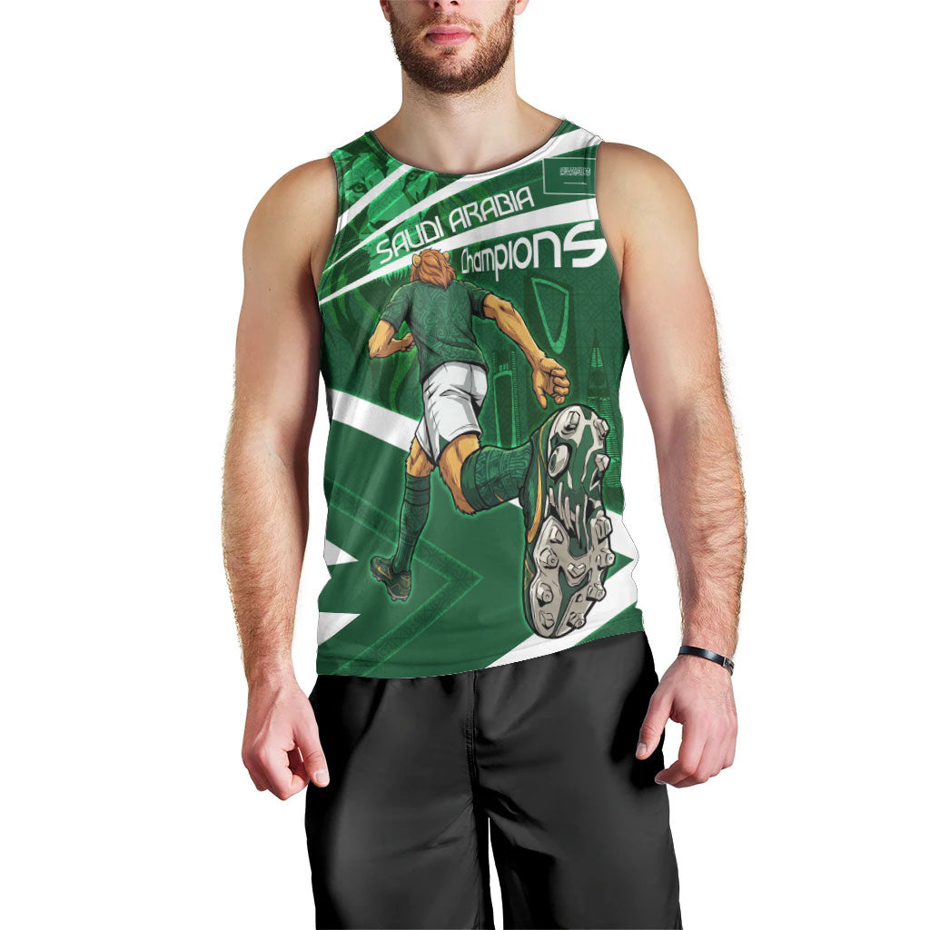 Personalized Saudi Arabia Football Men Tank Top Green Lion Run of Champions