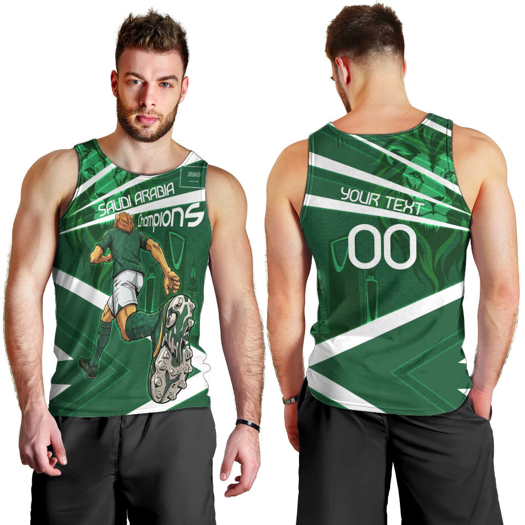 Personalized Saudi Arabia Football Men Tank Top Green Lion Run of Champions