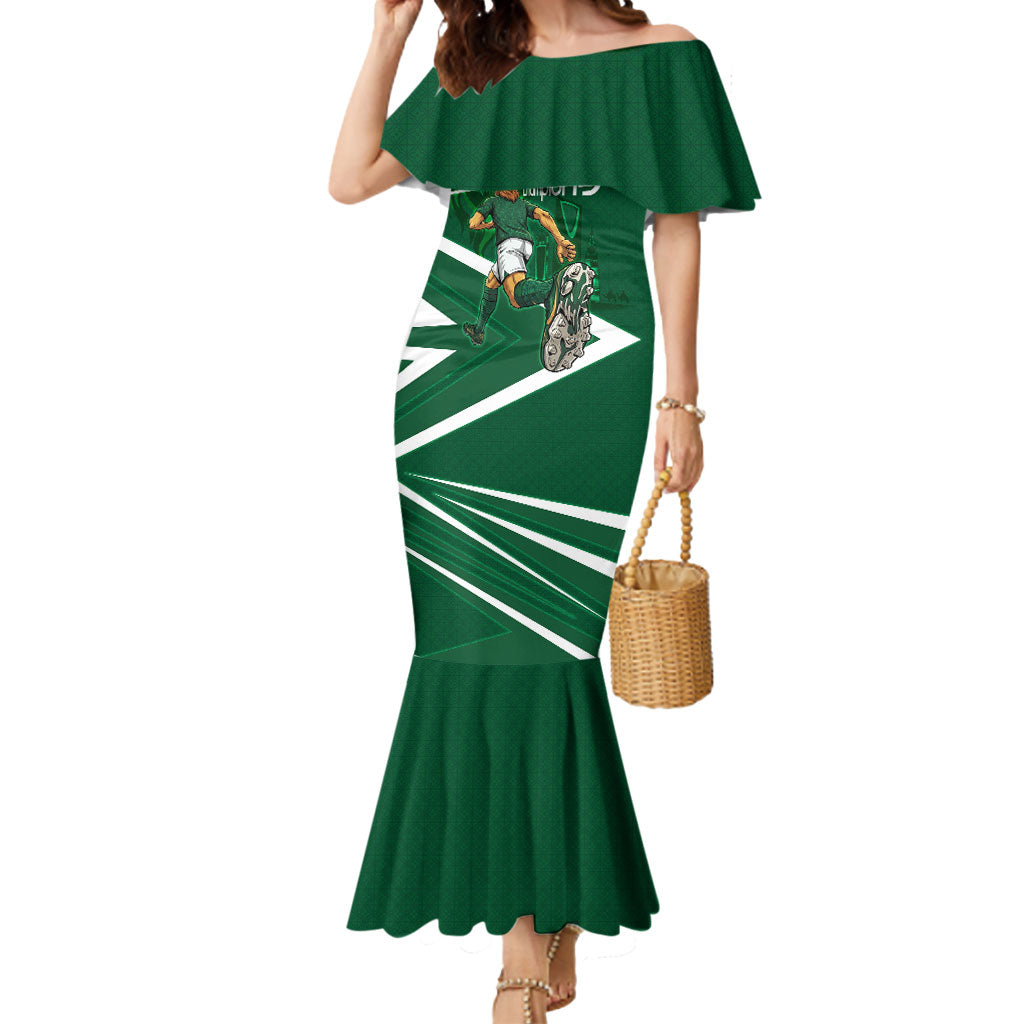 Personalized Saudi Arabia Football Mermaid Dress Green Lion Run of Champions