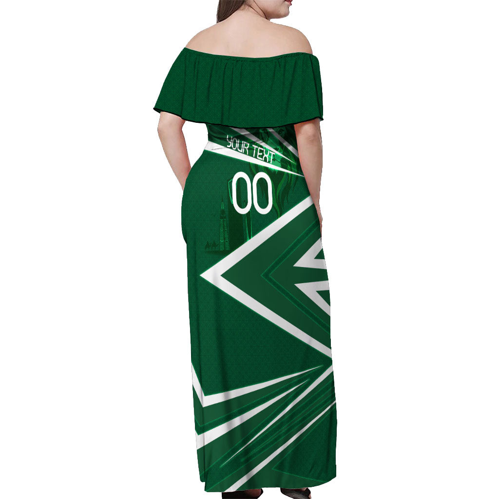 Personalized Saudi Arabia Football Off Shoulder Maxi Dress Green Lion Run of Champions