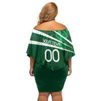 Personalized Saudi Arabia Football Off Shoulder Short Dress Green Lion Run of Champions