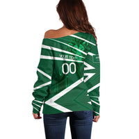 Personalized Saudi Arabia Football Off Shoulder Sweater Green Lion Run of Champions