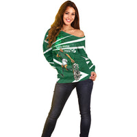 Personalized Saudi Arabia Football Off Shoulder Sweater Green Lion Run of Champions