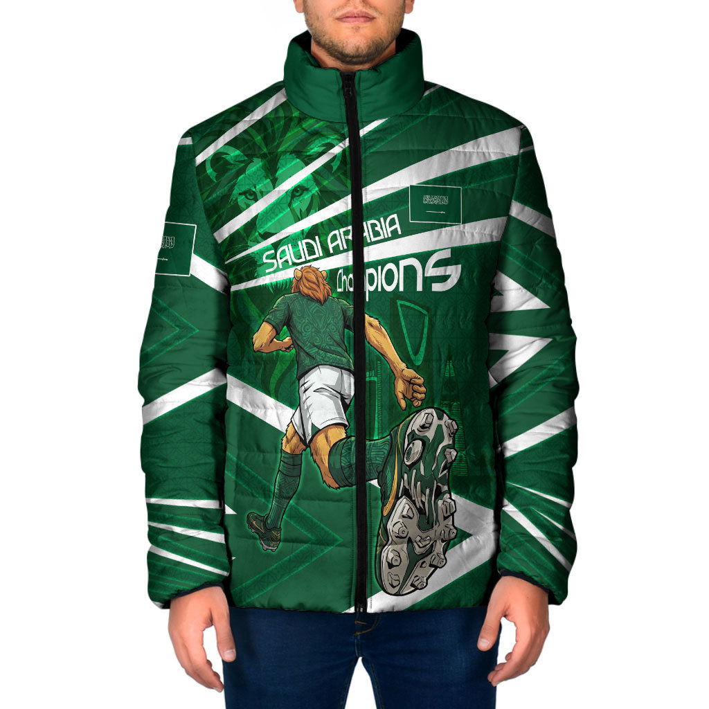 Personalized Saudi Arabia Football Padded Jacket Green Lion Run of Champions