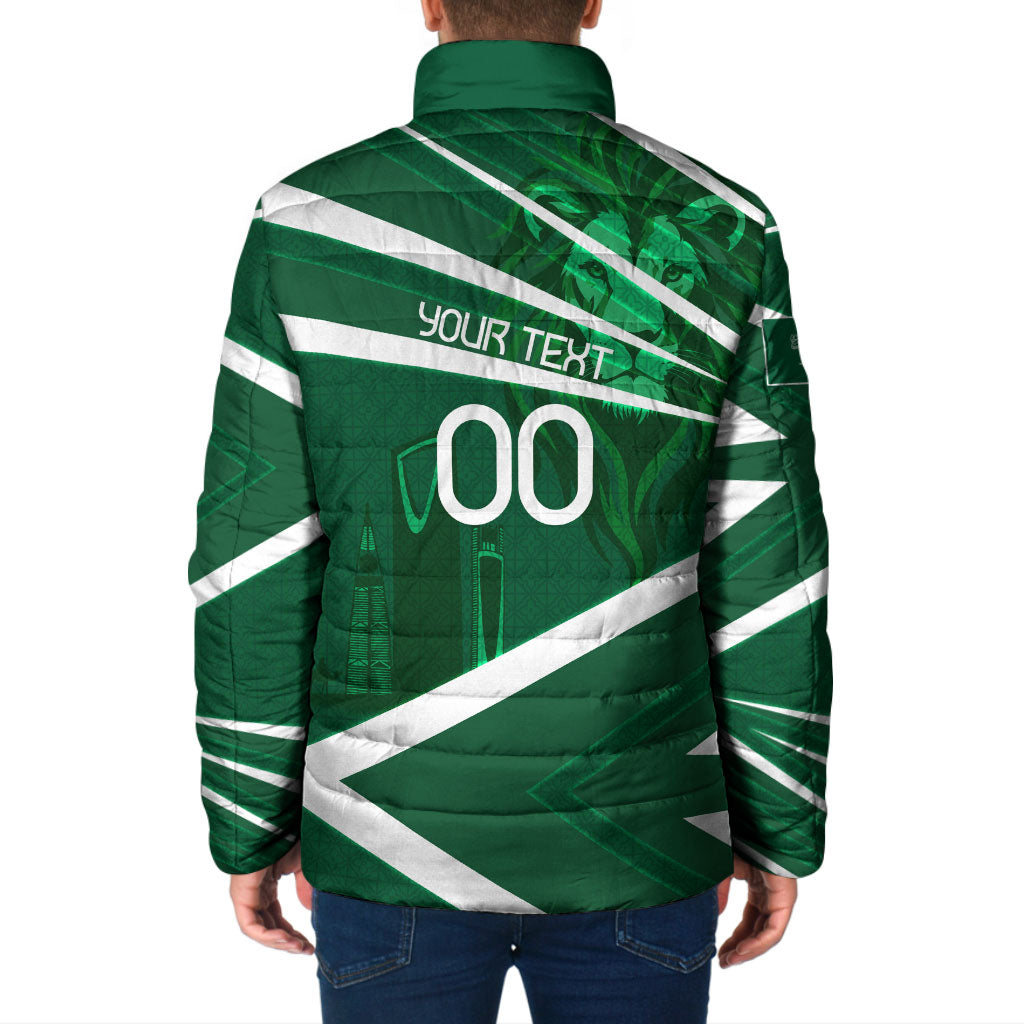 Personalized Saudi Arabia Football Padded Jacket Green Lion Run of Champions