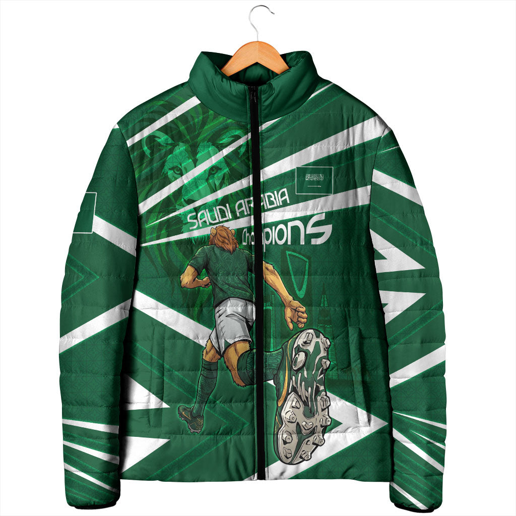 Personalized Saudi Arabia Football Padded Jacket Green Lion Run of Champions