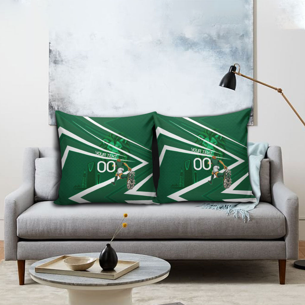 Personalized Saudi Arabia Football Pillow Cover Green Lion Run of Champions