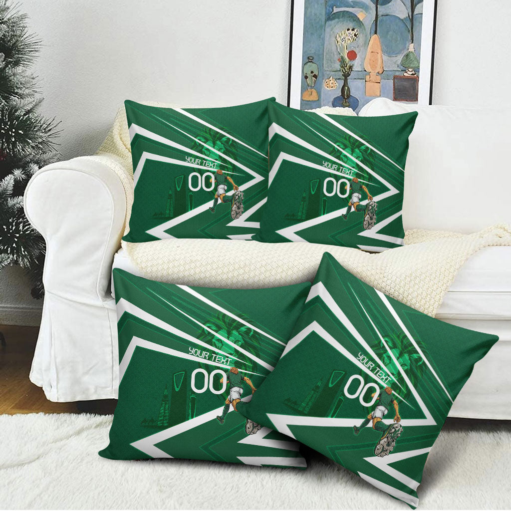 Personalized Saudi Arabia Football Pillow Cover Green Lion Run of Champions
