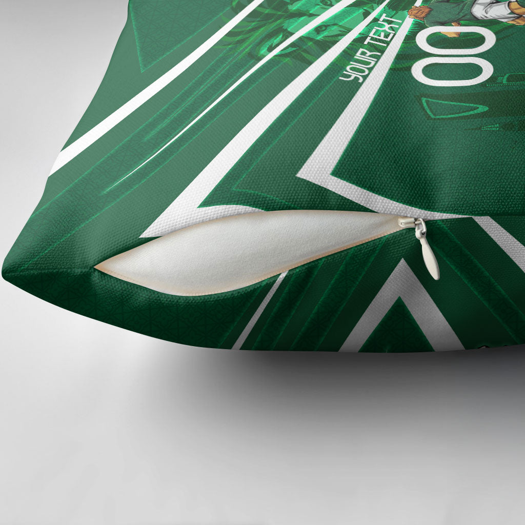 Personalized Saudi Arabia Football Pillow Cover Green Lion Run of Champions