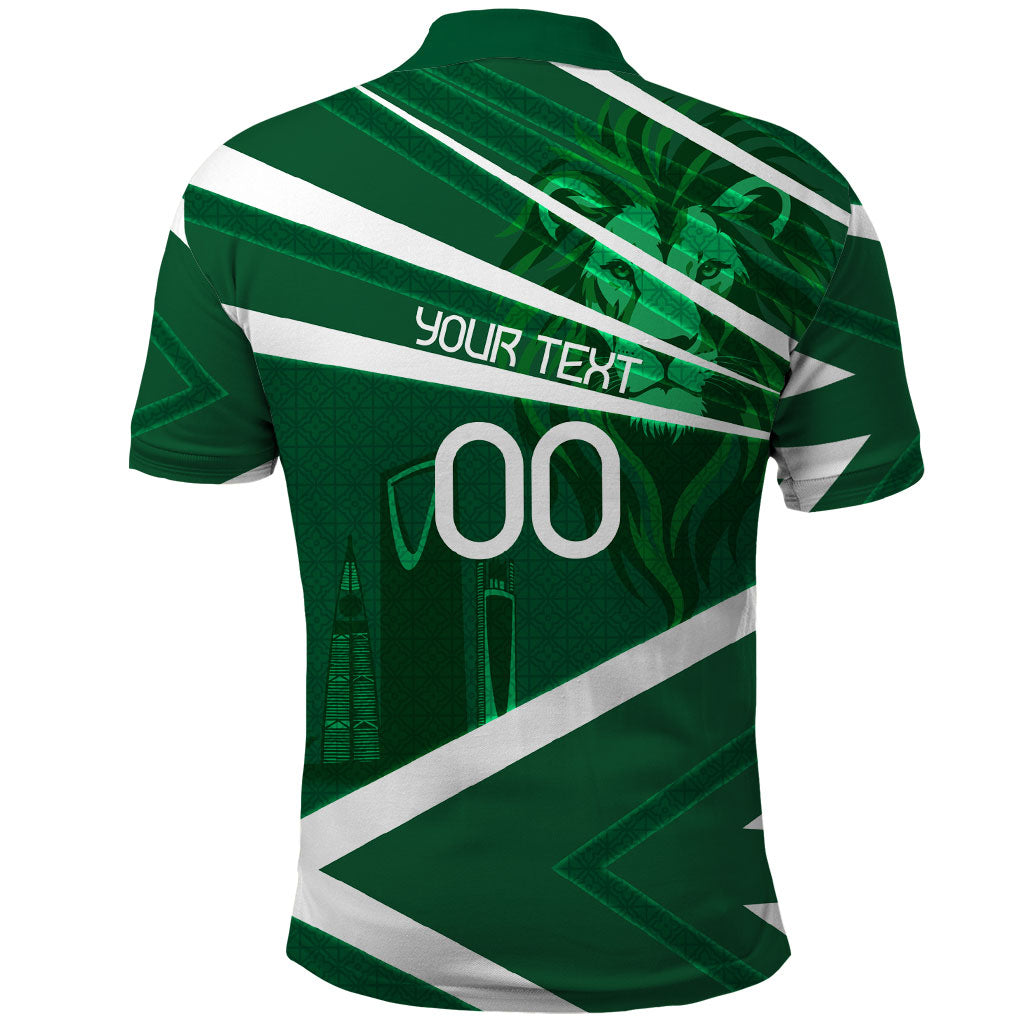 Personalized Saudi Arabia Football Polo Shirt Green Lion Run of Champions