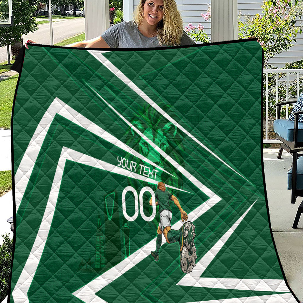 Personalized Saudi Arabia Football Quilt Green Lion Run of Champions