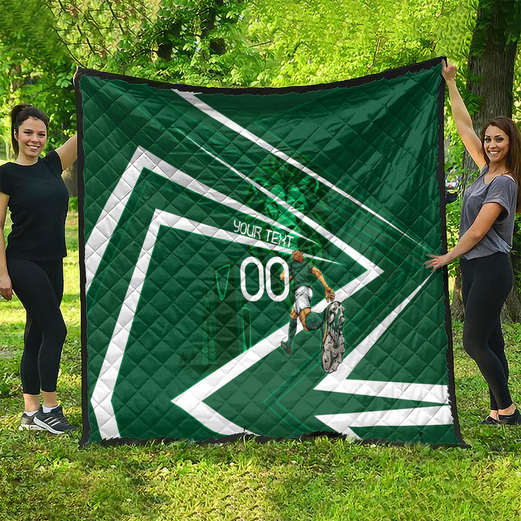 Personalized Saudi Arabia Football Quilt Green Lion Run of Champions
