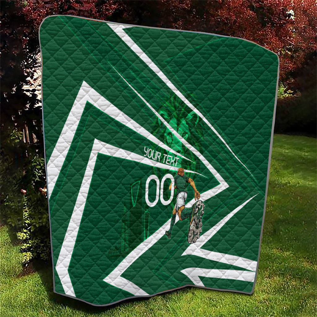 Personalized Saudi Arabia Football Quilt Green Lion Run of Champions