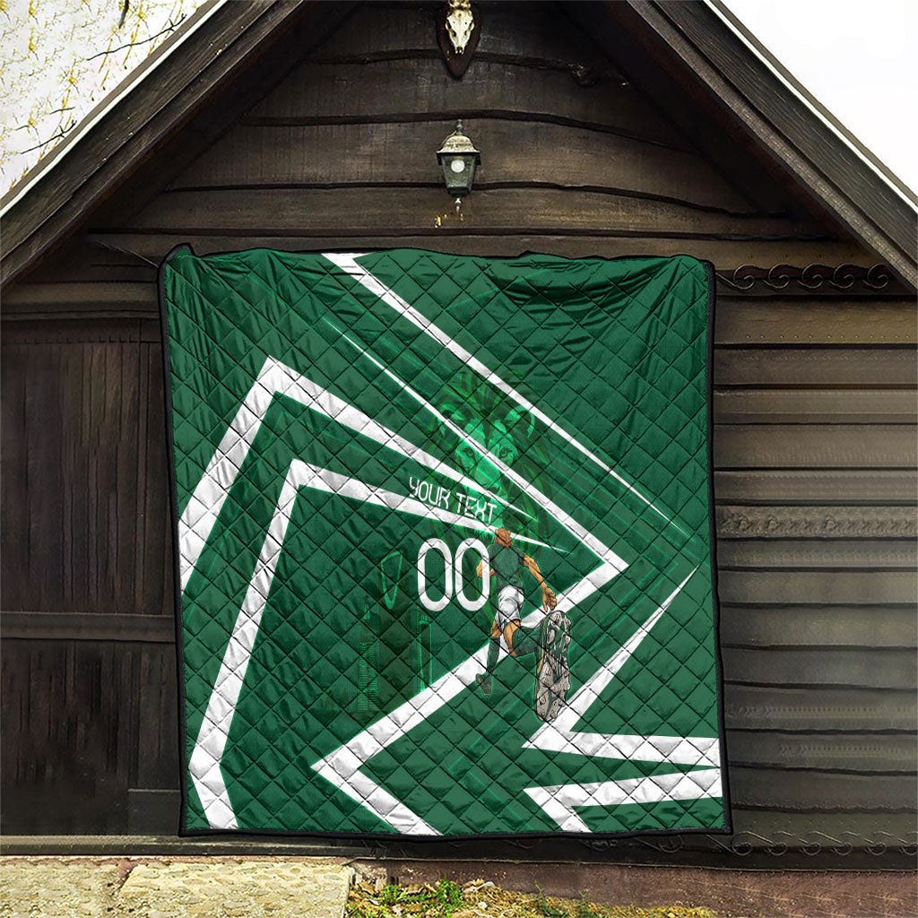 Personalized Saudi Arabia Football Quilt Green Lion Run of Champions