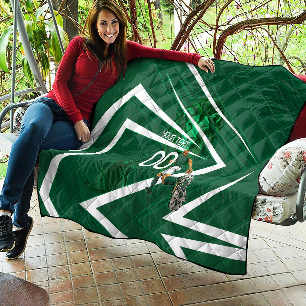 Personalized Saudi Arabia Football Quilt Green Lion Run of Champions