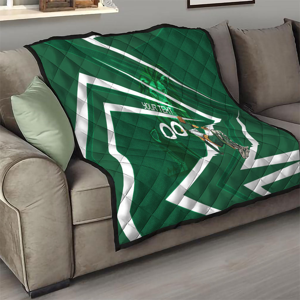 Personalized Saudi Arabia Football Quilt Green Lion Run of Champions