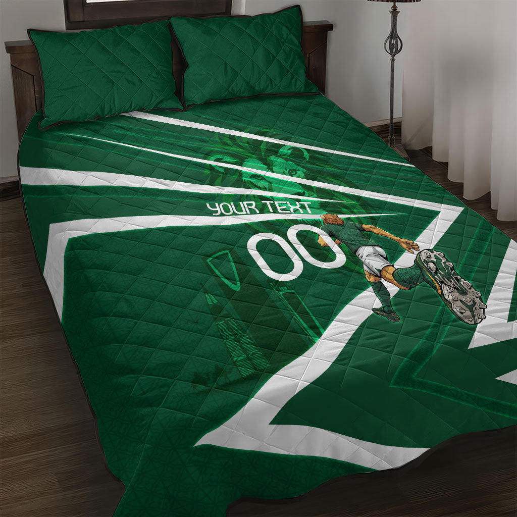 Personalized Saudi Arabia Football Quilt Bed Set Green Lion Run of Champions