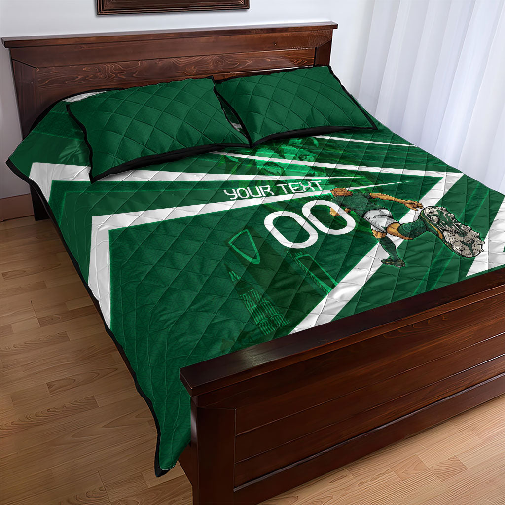 Personalized Saudi Arabia Football Quilt Bed Set Green Lion Run of Champions