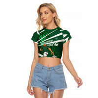 Personalized Saudi Arabia Football Raglan Cropped T Shirt Green Lion Run of Champions