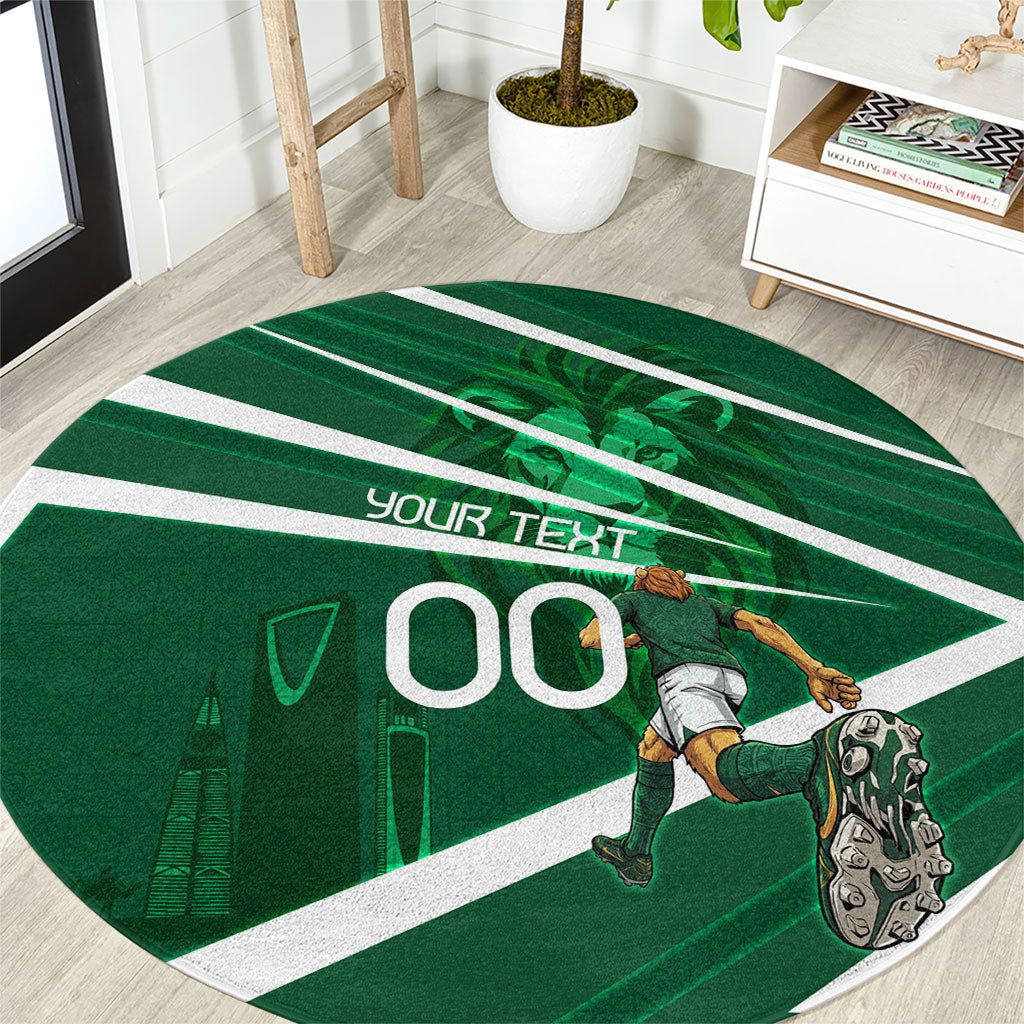 Personalized Saudi Arabia Football Round Carpet Green Lion Run of Champions