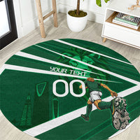 Personalized Saudi Arabia Football Round Carpet Green Lion Run of Champions
