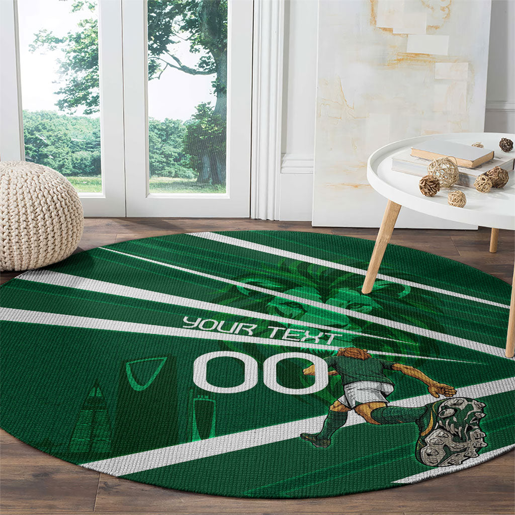 Personalized Saudi Arabia Football Round Carpet Green Lion Run of Champions