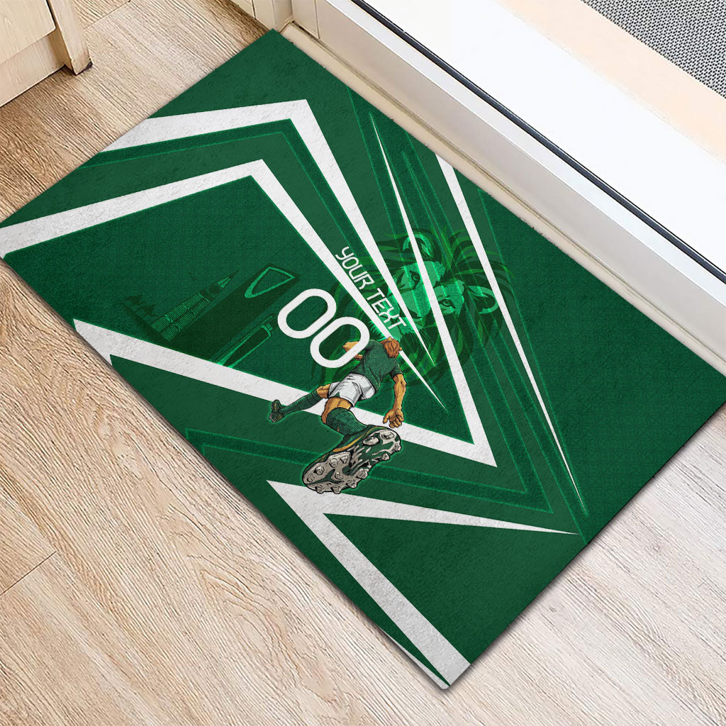 Personalized Saudi Arabia Football Rubber Doormat Green Lion Run of Champions