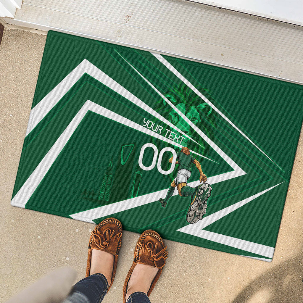 Personalized Saudi Arabia Football Rubber Doormat Green Lion Run of Champions